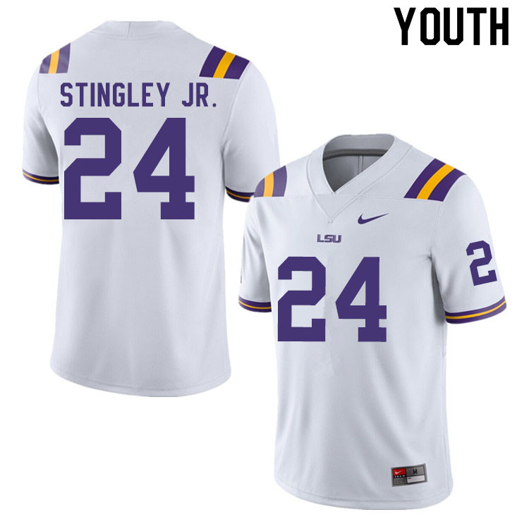 Youth #24 Derek Stingley Jr. LSU Tigers College Football Jerseys Sale-White - Click Image to Close